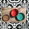 Tarhong voerbak hond olive melamine houtprint / sienna roze - Afbeelding 2
