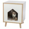 Trixie kattenmand huis isa houtlook lichtbruin / wit - Afbeelding 5