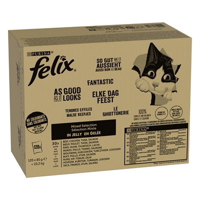 Felix mixed selection in gelei rund / kip / tonijn / zalm - 120x85 gr