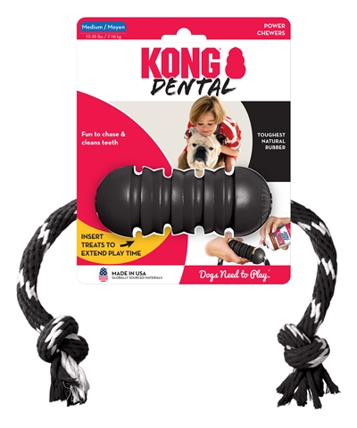 Kong extreme dental met touw zwart / wit - 12x5x5 cm - Afbeelding 3