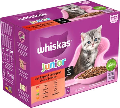 Whiskas multipack pouch junior classic selectie vlees in saus - 4x12x85 gr - Afbeelding 2