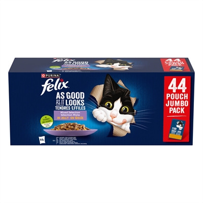 Felix pouch elke dag feest in gelei mix box tonijn / zalm / rund / kip - 44x85 gr