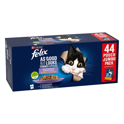 Felix pouch elke dag feest in gelei mix box tonijn / zalm / rund / kip - 44x85 gr - Afbeelding 2